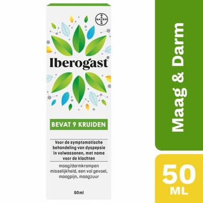 Iberogast Druppels 50ml | Geneesmiddel met 9 Kruiden | Verlicht Maag- en Darmklachten zoals Krampen, Maagpijn, Maagzuur, Misselijkheid en Opgeblazen Gevoel