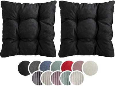 sleepling stoelkussen, 38 x 38 cm, set van 2, zachte bekledingsstof, zitkussen in zwart