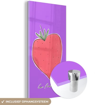 MuchoWow® Glasschilderij 60x120 cm - Schilderij acrylglas - Aardbei - Fruit - Quotes - Foto op glas - Schilderijen