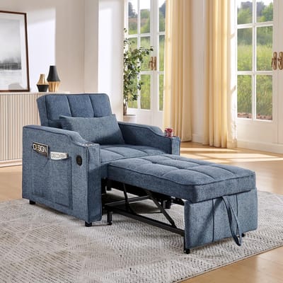 Slaapstoel met functie - Bankstoel logeren - Ontspannen dutjes - Met USB opladen - 190 x 85 cm - Blauw