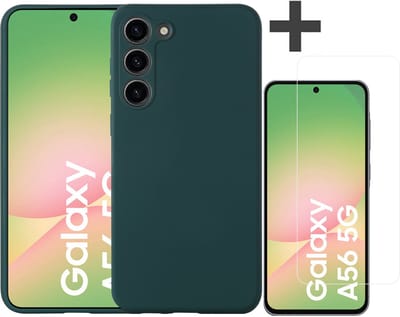 Hoesje geschikt voor Samsung Galaxy A56 hoesje zacht siliconen met gehard glas Screenprotector- Arara backcover - Pine Groen