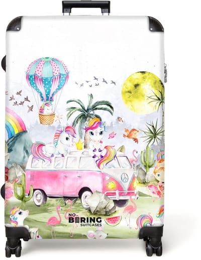 NoBoringSuitcases.com® - Koffer groot - Reiskoffer lichtgewicht - Eenhoorn - Ballerina - Dieren - Roze - Meisjes - Rolkoffer met 4 wielen - Grote trolley XL - 98 liter bagage