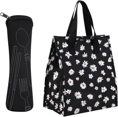 Isolerende lunchtas met bestekzak, grote capaciteit, ideaal voor werk, picknick en reizen, duurzaam en lichtgewicht.