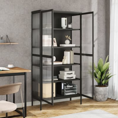 vidaXL - Hoge - kast - 85x40x180 - cm - glas - en - staal - zwart
