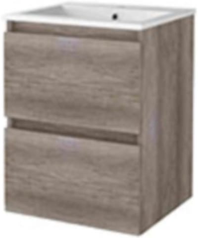 Basic-Line Start 46 Badkamermeubelset - 50 x 46 cm - Greeploos - 2 Lades - Keramische Wastafel - 1 Kraangat - Scotch Oak