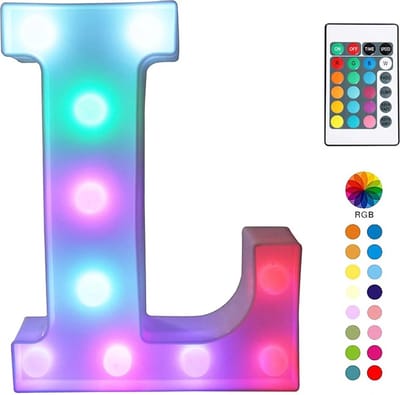 Lichtgevende Letter L - 22 cm - RGB Met Afstandsbediening