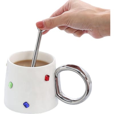 Koffiemok Keramiek Kleur Steen Decoratie Eenvoudige Stijlvolle Theekop met Rond Handvat voor Thuis Reizen wit