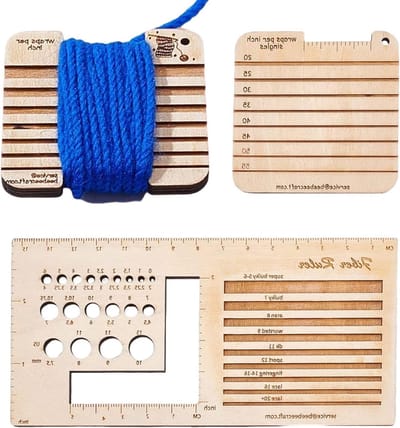 Breigereedschap Set - Garenmeter Converter - Naalden Meten - Draad Ontrafelt Niet - Drie-delige Set - Houtkleurig