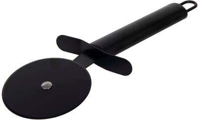 Cookinglife Pizzasnijder - Pizzaroller - Pizzaknipper - Pizzaschep - Pizza Cutter - Pizzames van roestvrij staal - Zwart - Antislip - 22 cm