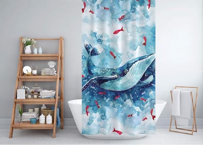 Casabueno - Douchegordijn - Anti-Schimmel, Wasbaar & Duurzaam – 180x200 cm – Waterdicht & Sneldrogend – Whale– Blauw - Badkamer Shower Curtain