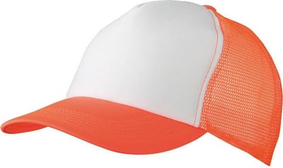 Myrtle Beach Volwassenen Unisex 5 Panel Polyester Mesh Cap (Wit/neon-oranje)