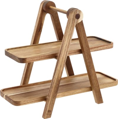 HOLM Serveerstandaard – Houten 2-laags Etagère voor Tapas, Kaas & Snacks – Opvouwbaar en Functioneel – Acaciahout – FSC Gecertificeerd – 36 x 18,4 x 30 cm – Hout
