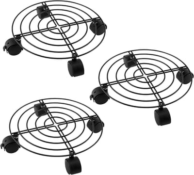 3x Ronde Plantenroller Metaal 27 cm - Bloem- & Plantenbak Verrijdbaar Onderzetter met Wielen