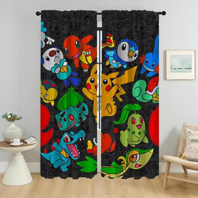 P-pokemones Interieur Gordijnen voor Woonkamer Raamgordijn Scheidingsgordijnen 2 Stuks Halloween Decoratie Shades Camera W50xH70cmx2pcs-CL