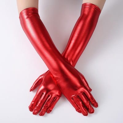 Gants Sexy Longs Enduits de Cuir Verni pour Soirée Performance Pole Dance Accessoires de Costume d'Halloween Gants Serrés 45cm gray