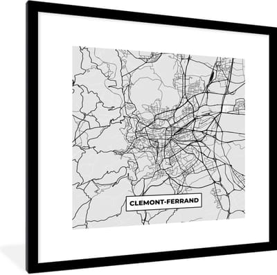 Fotolijst incl. Poster - Stadskaart - Frankrijk - Kaart - Clemont-Ferrand - Plattegrond - 40x40 cm - Posterlijst