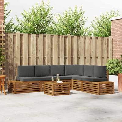 vidaXL - 7 - st - Buiten - bank - set - Massief - Acacia - Hout - en - Polyester