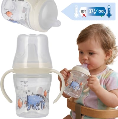 DISNEY Winnie de Poeh Eeyore NUK Veilige drinkfles voor peuters, handvatten, tegen koliek, anti-lek-mondstuk 150ml 6m+