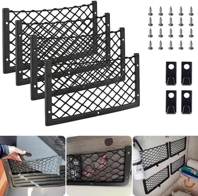 Famanu – Set van 4 bagagenetten – 36 x 18 cm – Met haken – Voor kofferbak, camper en caravan