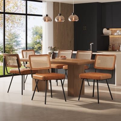 Wishdor Eetkamerstoel - Ergonomisch Ontwerp - Retro Uitstraling - Voor Eetkamer - Kunstleer En Metaal - Bruin - 61x46x79 cm