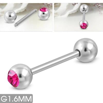 Aramat Jewels | Piercings | Elegante Stalen Tongpiercing met Steentje 16mm | Licht Blauw | |6mm | Staal | Volwassenen | Verkleurd niet