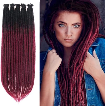 24 Inch Dreadlocks Extensions voor Vrouwen, Handgemaakte Crochet Haarvlechten, Zachte Hippie Dreads in Zwart en Donkerrood, Perfect voor Locs en Bohemian Stijl