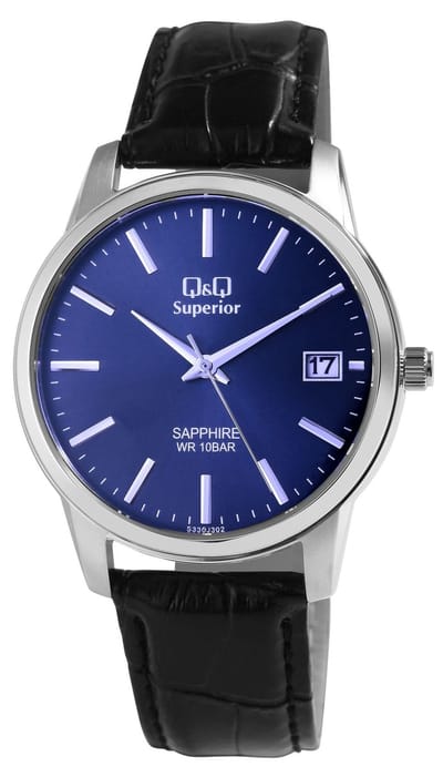 Q&Q Herenhorloge van echt leer S330J302Y Q&Q Superieur herenhorloge met echte leren band,