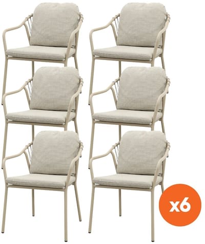 Set van 6 - Pisa rope dining tuinstoel - Latte