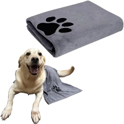 Handdoek voor het drogen van honden, microvezel handdoek voor honden, grote handdoek voor huisdieren, handdoek voor het verzorgen van huisdieren, badhanddoek met kattenpootafdruk, snel drogend, superabsorberend, grijs 50*100cm