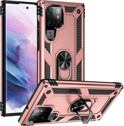 Hoesje Geschikt voor Samsung Galaxy S23 Ultra Stevige magnetische Anti shock Ring Back Cover-schokbestendig-TPU met stand/Telefoonhoesje kleur Rosé Goud