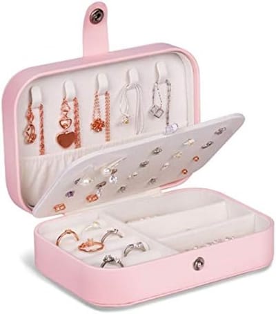 Sieradendoos Roze - PU Lederen Sieradenetui met Fluweel Voering - Reisjuwelen Opbergdoos voor Ringen, Oorbellen, Kettingen en Armbanden - 2-Lagen Organisator (16,5x11,5x5,5 cm)