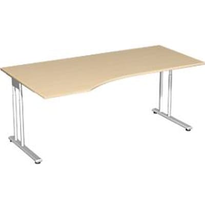 Bureautafel met aanbouw PALENQUE, C-poot, vrije vorm, links, B 1800 x D 1000/800 x H 680-820 mm, esdoornpatroon