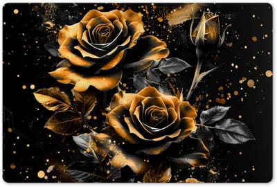 Placemats 45x30 cm - Placemat kunststof - 1 stuk - Rozen - Goud - Zwart - Bloemen - Modern - Borden onderleggers - Decoratie voor op tafel - Keuken tafeldecoratie accessoires - Vinyl onderlegger - Tafelversiering