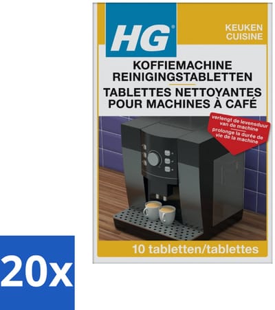 20 x HG Koffiemachine Reinigingstabletten 10 tabletten - Koffiemachine Reinigen - Koffiemachine Ontkalken - Koffiemachine Schoonmaken - Koffiemachine Onderhoud - Koffiemachine Reinigingstabletten