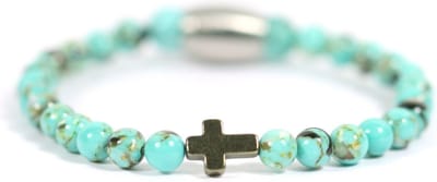 Ibizamen KIDS - jongens - armband - edelsteen - turkoois - 4mm - hematiet kruisje - 16cm