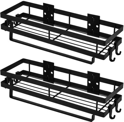 Unyqoos ® Innovatieve Muurbevestigde Keuken Organizer Set met Keukenrolhouder en Haken, 35 cm Zwart