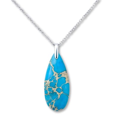 Marama - ketting edelsteen Jaspis Lichtblauw - stainless steel met zilver plating - cadeau dames - druppelvormige hanger - bescherming - daadkracht - aardend