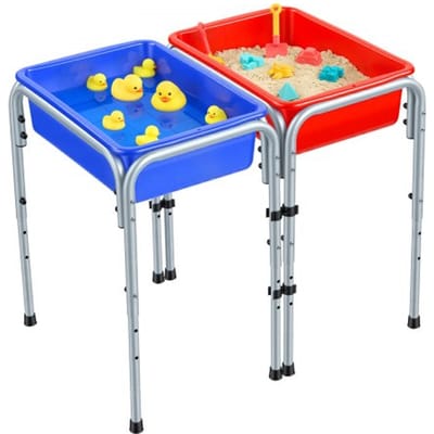 VEVOR Sensorische Tafel, Activiteitentafel met 2 Stations, Verwijderbare Opbergdozen en Antislipvoetjes, Frame van Koolstofstaal, Afgeronde Hoekjes, voor Kinderen van 3-6 Jaar