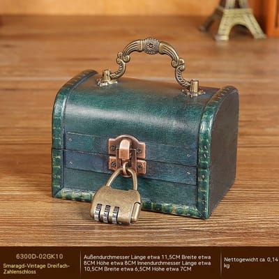 Vintage Houten Schatkist Klein Met Cijferslot Retro Sieradenkistje Smaragd Voor Opslag En Decoratie