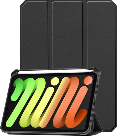 Hoesje - Geschikt voor Apple iPad Mini 7 (2024) - 8.3 inch - 7e Generatie - Dun & Stevig - Trifold Bookcase - Hard Cover Case - Met Uitsparing Geschikt voor Apple Pencil - Hardcover Book - Tablet Hoes - Zwart