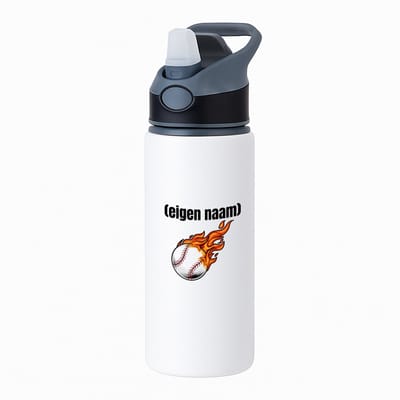 Hacebo® - honkbal vuur met eigen naam waterfles met rietje zwart - Honkbal - atleten - iemand die houdt van honkbal - verjaardag - cadeau - kado - water fles - 650ML
