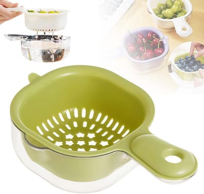 VHV - Vergiettes - Afdruipmandje - Dubbellaags - Met vergrendeling - Ophangbaar - Voor groenten en fruit - Keuken organizer - 19.5*12*6cm - Groen