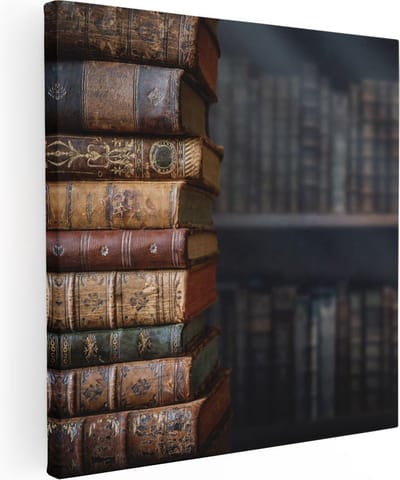 Artaza Canvas Schilderij Stilleven Boeken - 30x30 cm - Klein - Wanddecoratie Bibliotheek - Muurdecoratie Kantoor - Kamer Accessoires
