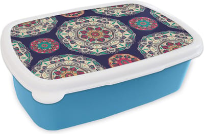 Broodtrommel Blauw - Lunchbox - Brooddoos - Bohemian - Mandala - Patronen - 18x12x6 cm - Kinderen - Jongen