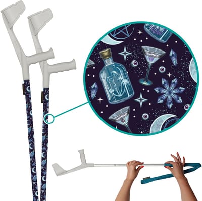 myCover Gothic Potions - 2 stuks - Trendy hoes voor krukken en wandelstokken, past op elke kruk of wandelstok, elastische stof, wasbaar 30°C, verschillende patronen - Excl. Kruk