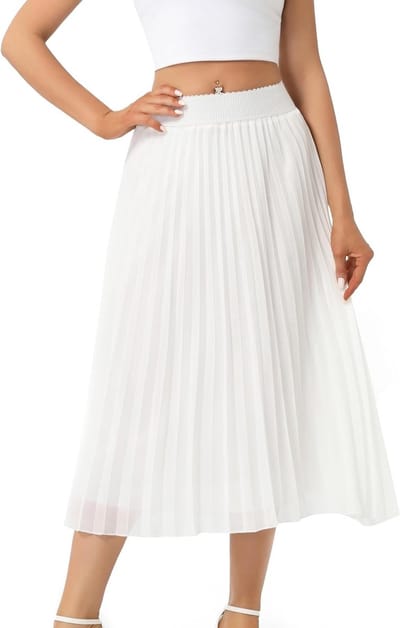 Elegante Plissé Rok voor Dames - Midi Zomer Casual Avond Rok met Elastische Taille in Wit voor Feestjes en Dagelijks Gebruik