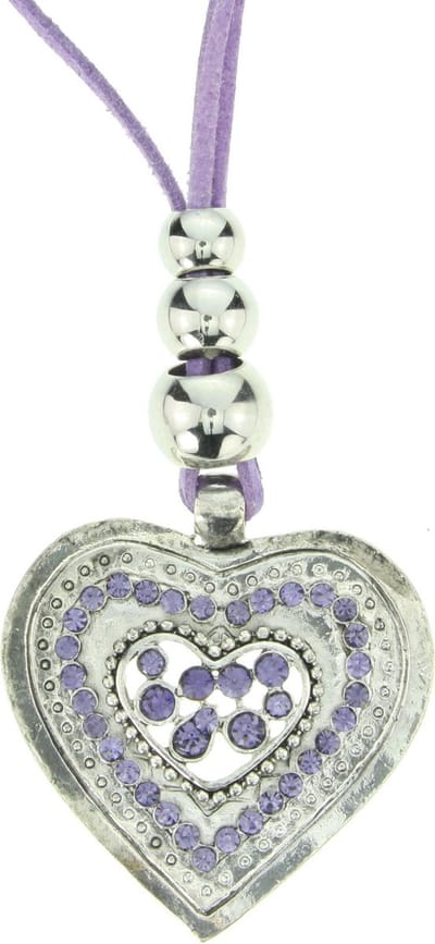 Behave - Lange ketting met bewerkt hart met steentjes - 79 cm
