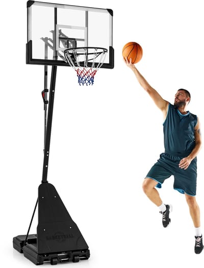 COSTWAY Basketbalkorf voor buiten, 150-305 cm in hoogte verstelbaar, basketbalstandaard, draagbaar, basketbalkorf met standaard, 2 wielen, mobiele korf, basketbalinstallatie voor kinderen en
