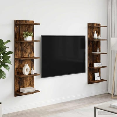 vidaXL - Wandplank - 2 - st - Gerookt - eiken - 30 - x - 15 - x - 100 - cm - Bewerkt - hout