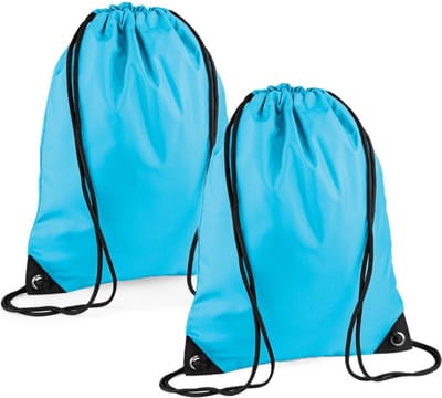 Nylon sport/zwemmen gymtas met rijgkoord - 2x - 45 x 34 cm - Surf blauw - Kinder tasjes - 12 liter